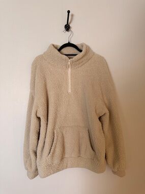 Cozy Half-Zip Sherpa Pullover - Beige